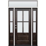 4-Lite Low-E Espresso Mahogany Prehung Wood Door Unit with Sidelites and Transom #EM5204