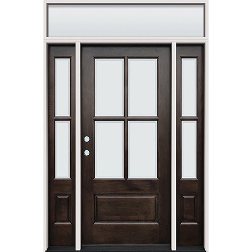 4-Lite Low-E Espresso Mahogany Prehung Wood Door Unit with Sidelites and Transom #EM5204