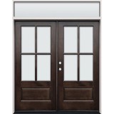 4-Lite Low-E Espresso Mahogany Prehung Double Wood Door Unit with Transom #EM5204