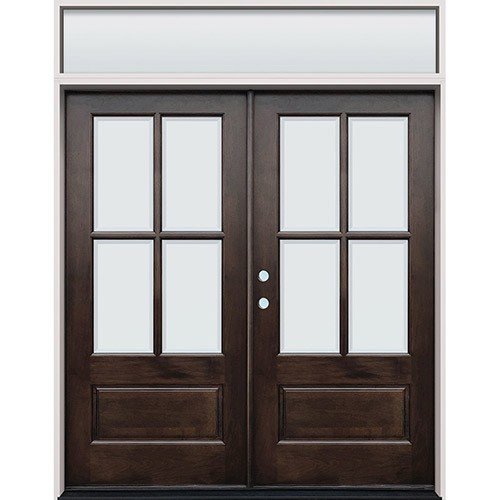 4-Lite Low-E Espresso Mahogany Prehung Double Wood Door Unit with Transom #EM5204
