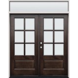 6-Lite Low-E Espresso Mahogany Prehung Double Wood Door Unit with Transom #EM5205