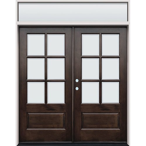 6-Lite Low-E Espresso Mahogany Prehung Double Wood Door Unit with Transom #EM5205