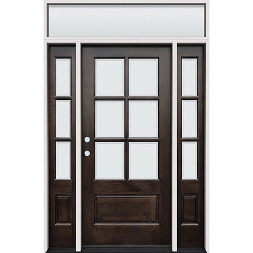 6-Lite Low-E Espresso Mahogany Prehung Wood Door Unit with Sidelites and Transom #EM5205