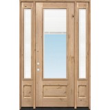 8'0" Tall 3/4 Mini-blind Knotty Alder Wood Door Unit with Sidelites