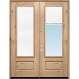 8'0" Tall 3/4 Mini-blind Knotty Alder Wood Double Door Unit