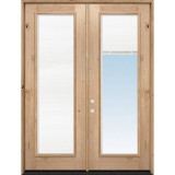 8'0" Tall Full Mini-blind Knotty Alder Wood Double Door Unit
