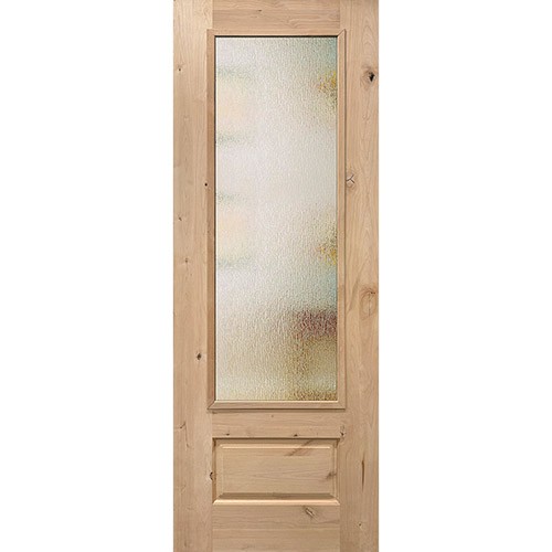 8'0" Tall Privacy Glass 3/4 Lite Knotty Alder Wood Door Slab