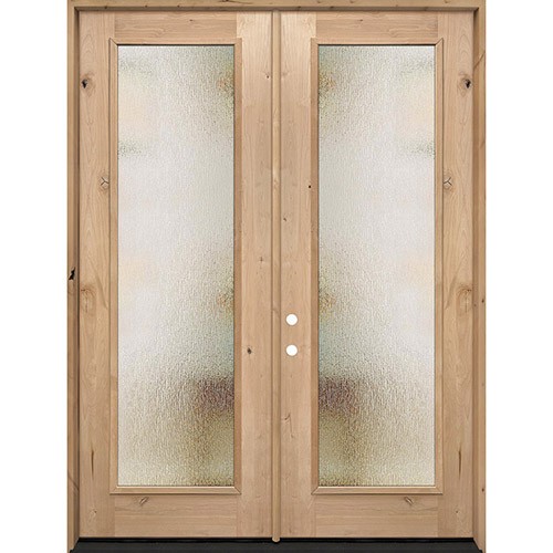 8'0" Tall Privacy Glass Full Lite Knotty Alder Wood Double Door Unit