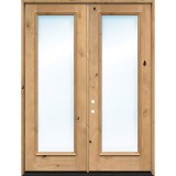 8'0" Full Lite Low-E Knoty Alder Prehung Wood Double Door Patio Unit