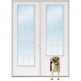 8'0" Tall 18-Lite/15-Lite Fiberglass Patio Prehung Double Door Unit with Pet Door Installed