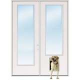 8'0" Tall Full Lite Fiberglass Patio Prehung Double Door Unit with Pet Door Installed