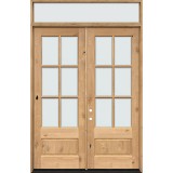 8'0" Tall 6-Lite Low-E Knotty Alder Prehung Wood Double Door Unit with Transom