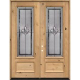 Fleur-de-lis 8'0" Tall 3/4 Lite Knotty Alder Wood Double Door Unit #84