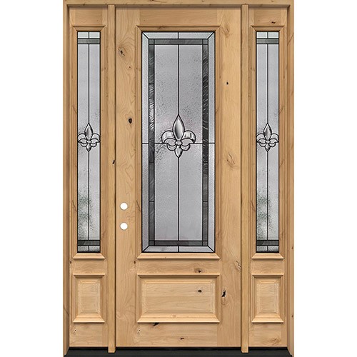 Fleur-de-lis 8'0" Tall 3/4 Lite Knotty Alder Wood Door Unit with Sidelites #84