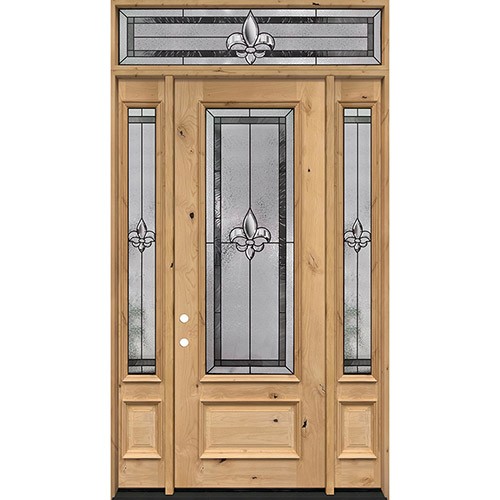 Fleur-de-lis 8'0" Tall 3/4 Lite Knotty Alder Wood Door Unit with Transom #84
