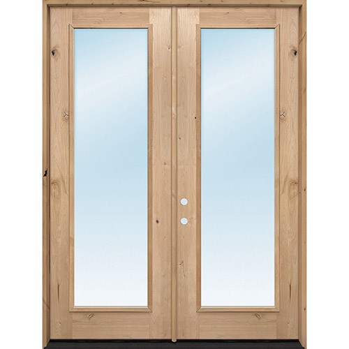 8'0" Full Lite Low-E Knoty Alder Prehung Wood Double Door Patio Unit