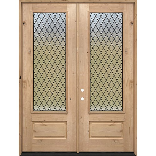Diamond Granite 8'0" Tall 3/4 Lite Knotty Alder Wood Double Door Unit #393