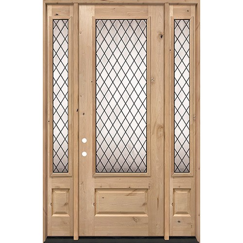 Diamond 8'0" Tall 3/4 Lite Knotty Alder Wood Door Unit with Sidelites #394