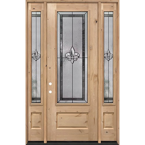 Fleur-de-lis 8'0" Tall 3/4 Lite Knotty Alder Wood Door Unit with Sidelites #84
