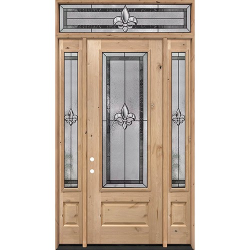 Fleur-de-lis 8'0" Tall 3/4 Lite Knotty Alder Wood Door Unit with Transom #84