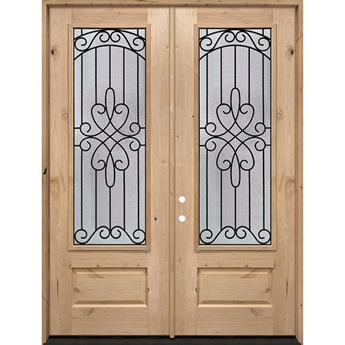 8'0" Tall 3/4 Lite Knotty Alder Wood Double Door Unit #299
