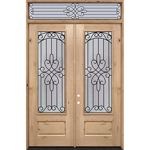 8'0" Tall 3/4 Lite Knotty Alder Wood Double Door Unit with Transom #299
