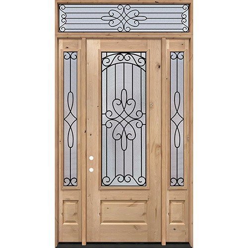 8'0" Tall 3/4 Lite Knotty Alder Wood Door Unit with Transom #299