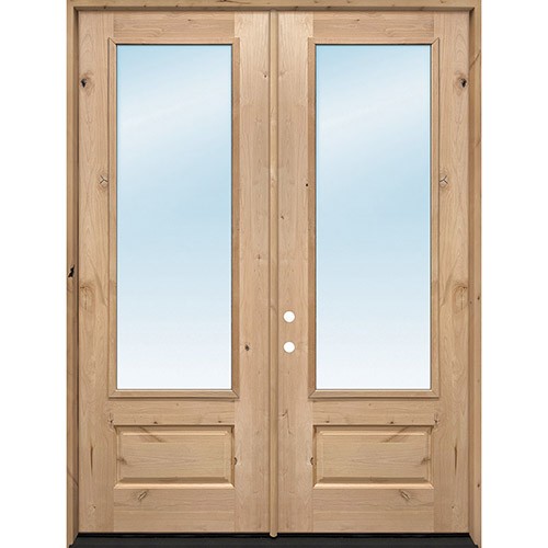 8'0" Tall 3/4 Lite Clear Low-E Knotty Alder Wood Double Door Unit