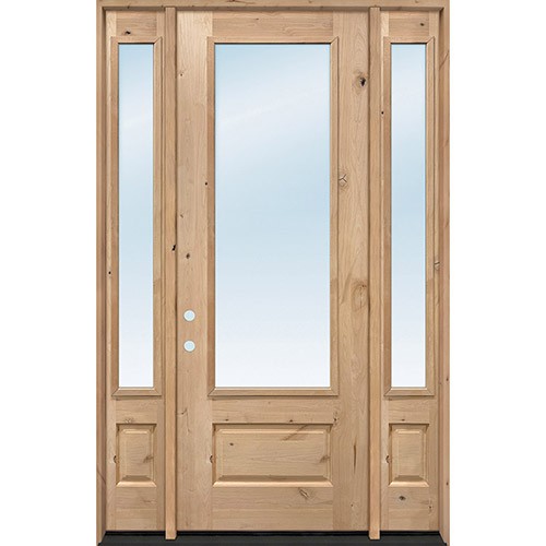 8'0" Tall 3/4 Lite Clear Low-E Knotty Alder Wood Door Unit with Sidelites