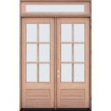 8'0" Tall 6-Lite Low-E Mahogany Prehung Wood Double Door Unit with Beveled Transom
