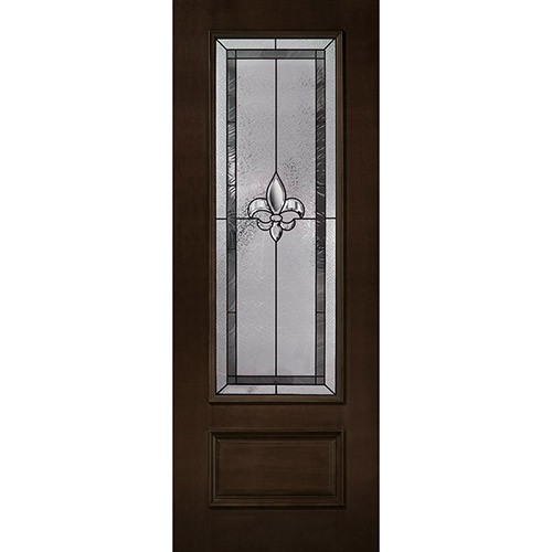 Fleur-de-lis 8'0" Tall 3/4 Lite Espresso Mahogany Wood Door Slab #84