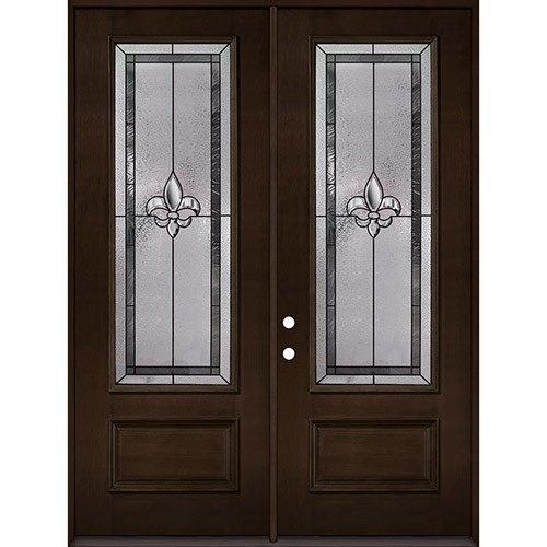 Fleur-de-lis 8'0" Tall 3/4 Lite Espresso Mahogany Wood Double Door Unit #84