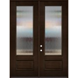 8'0" Tall Privacy Glass 3/4 Lite Espresso Mahogany Wood Double Door Unit