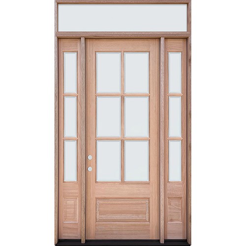 8'0" Tall 6-Lite Low-E Mahogany Prehung Wood Door Unit with Sidelites and Transom