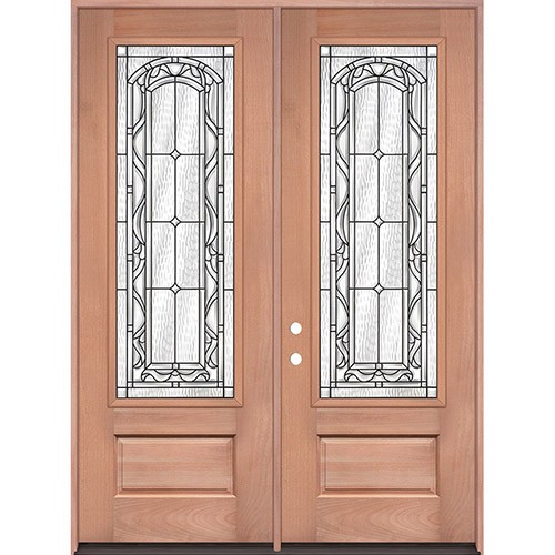 8'0" Tall 3/4 Lite Mahogany Wood Double Door Unit #292