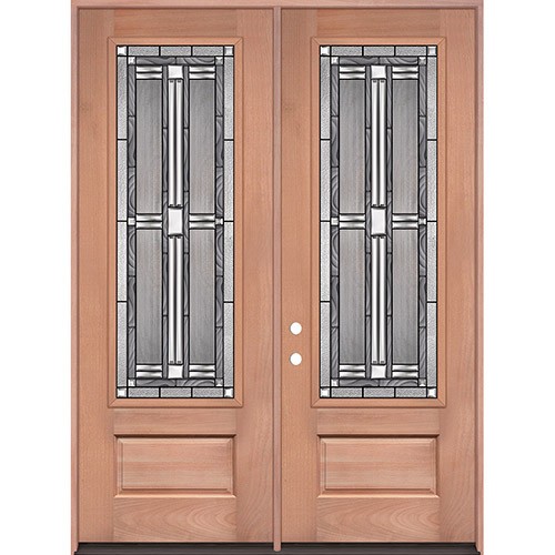 8'0" Tall 3/4 Lite Mahogany Wood Double Door Unit #297