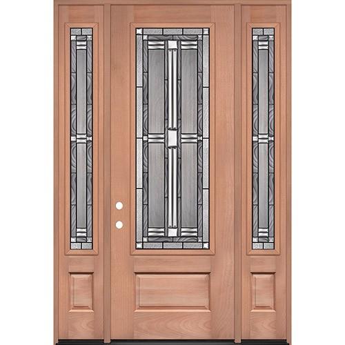 8'0" Tall 3/4 Lite Mahogany Wood Door Unit with Sidelites #297