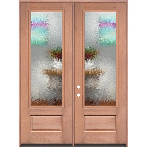 8'0" Tall Privacy Glass 3/4 Lite Mahogany Wood Double Door Unit