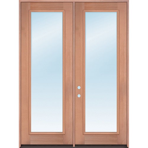 8'0" Full Lite Low-E Mahogany Prehung Wood Double Door Patio Unit