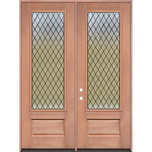 Diamond Granite 8'0" Tall 3/4 Lite Mahogany Wood Double Door Unit #393