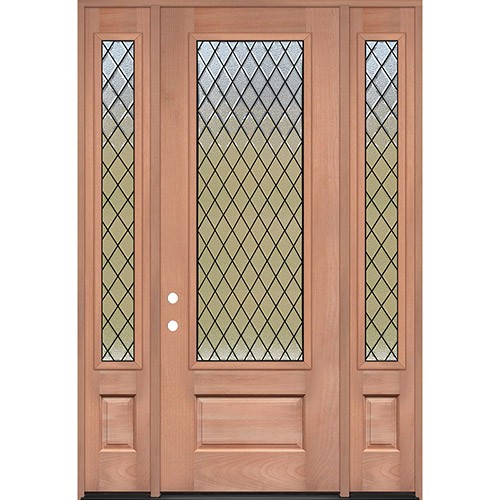 Diamond Granite 8'0" Tall 3/4 Lite Mahogany Wood Door Unit with Sidelites #393