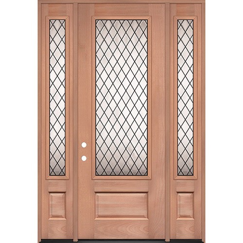 Diamond 8'0" Tall 3/4 Lite Mahogany Wood Door Unit with Sidelites #394