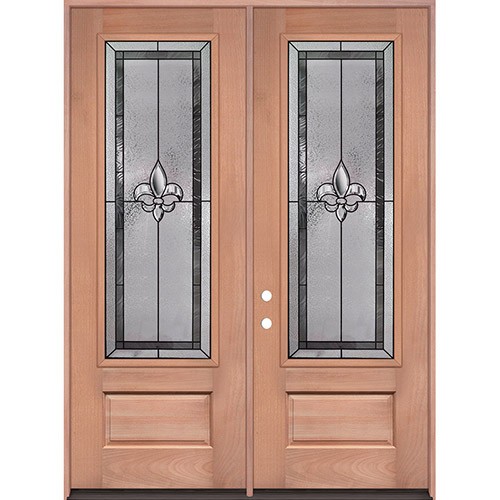 Fleur-de-lis 8'0" Tall 3/4 Lite Mahogany Wood Double Door Unit #84