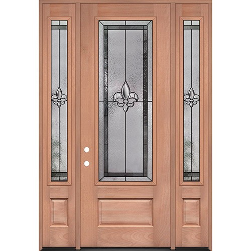 Fleur-de-lis 8'0" Tall 3/4 Lite Mahogany Wood Door Unit with Sidelites #84