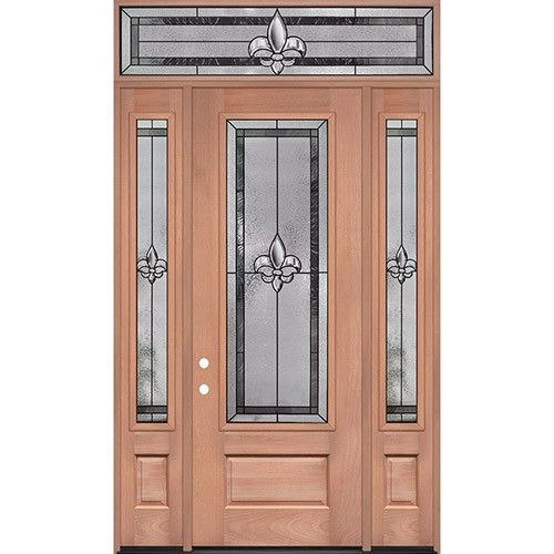 Fleur-de-lis 8'0" Tall 3/4 Lite Mahogany Wood Door Unit with Transom #84