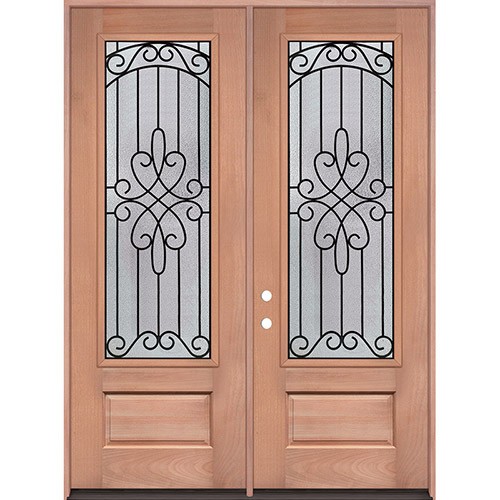 8'0" Tall 3/4 Lite Mahogany Wood Double Door Unit #299