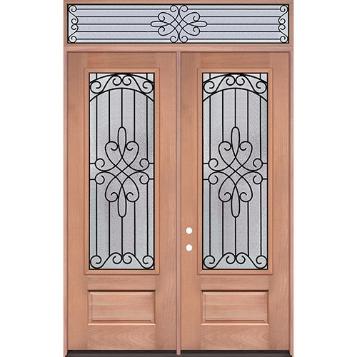 8'0" Tall 3/4 Lite Mahogany Wood Double Door Unit with Transom #299