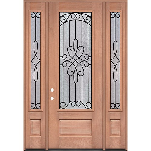8'0" Tall 3/4 Lite Mahogany Wood Door Unit with Sidelites #299
