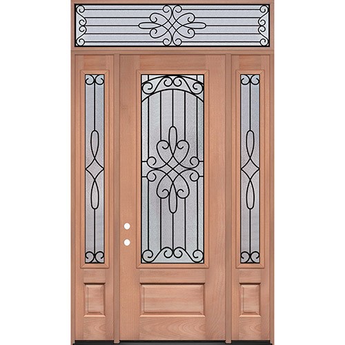 8'0" Tall 3/4 Lite Mahogany Wood Door Unit with Transom #299