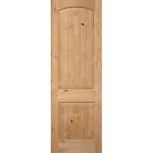 Interior 8'0" x 1-3/4" 2-Panel Arch V-Groove Knotty Alder Wood Door Slab